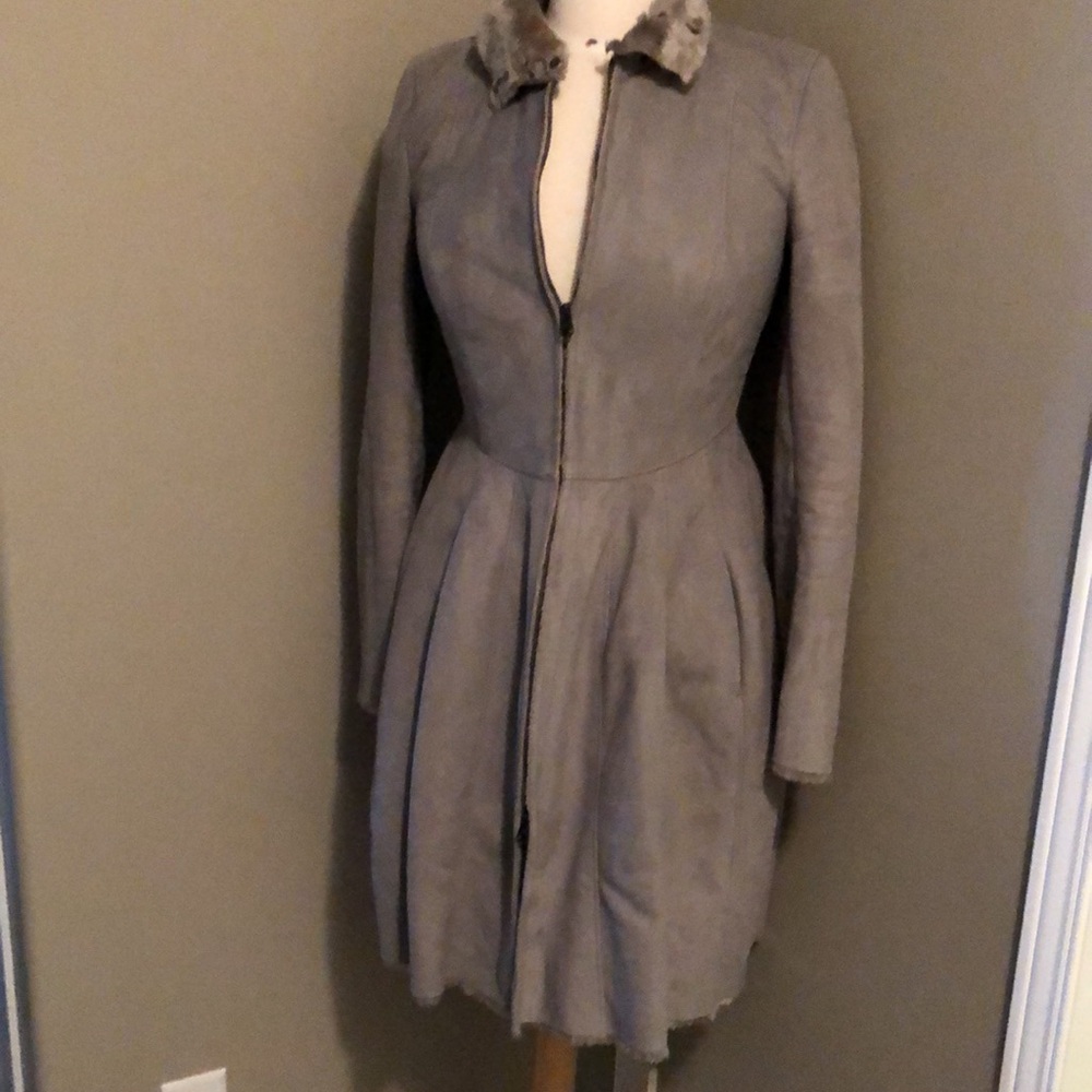 Armani Exchange Suede Coat with Faux Fur Lining Grey Size Medium
